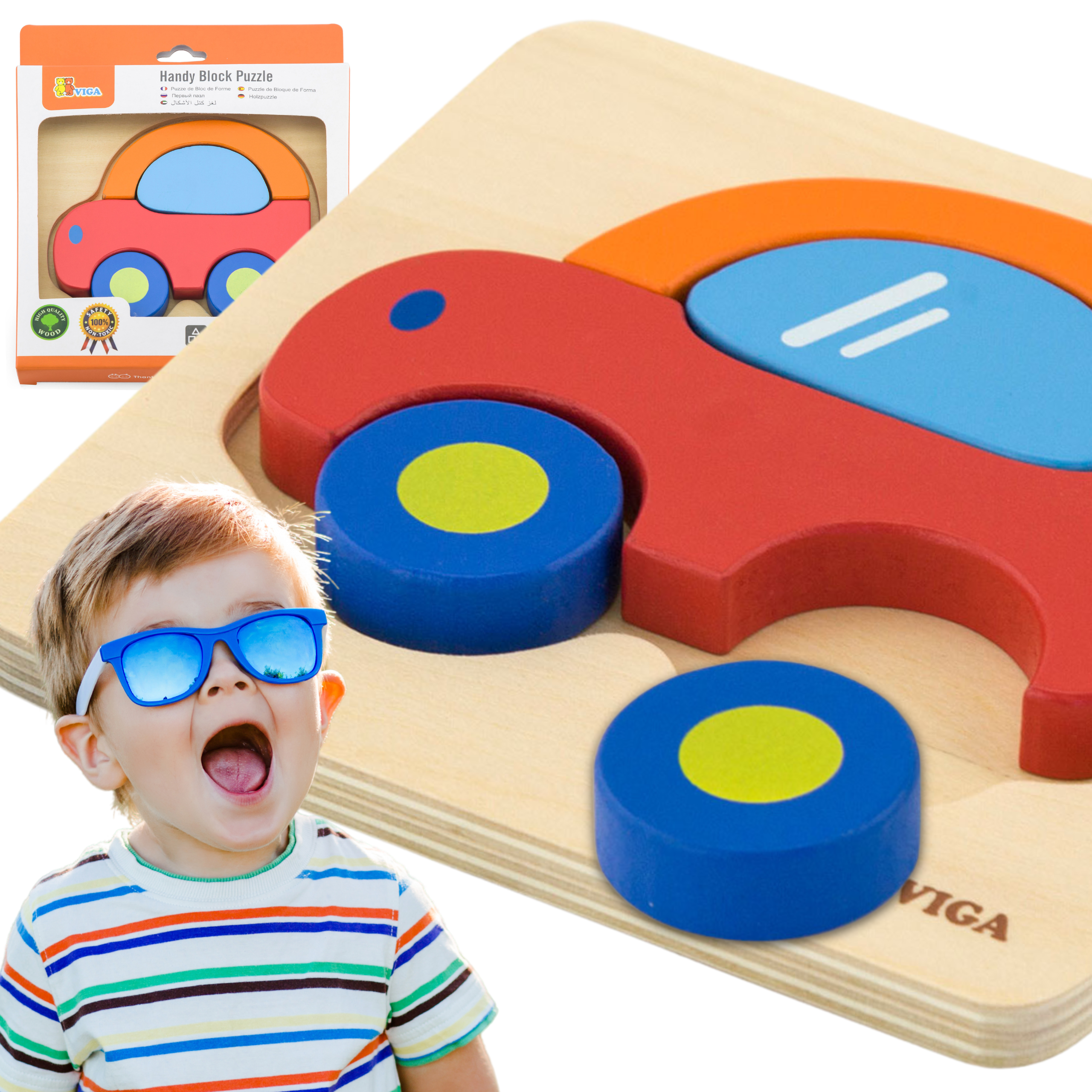 Първият дървен пъзел кола на Viga Baby