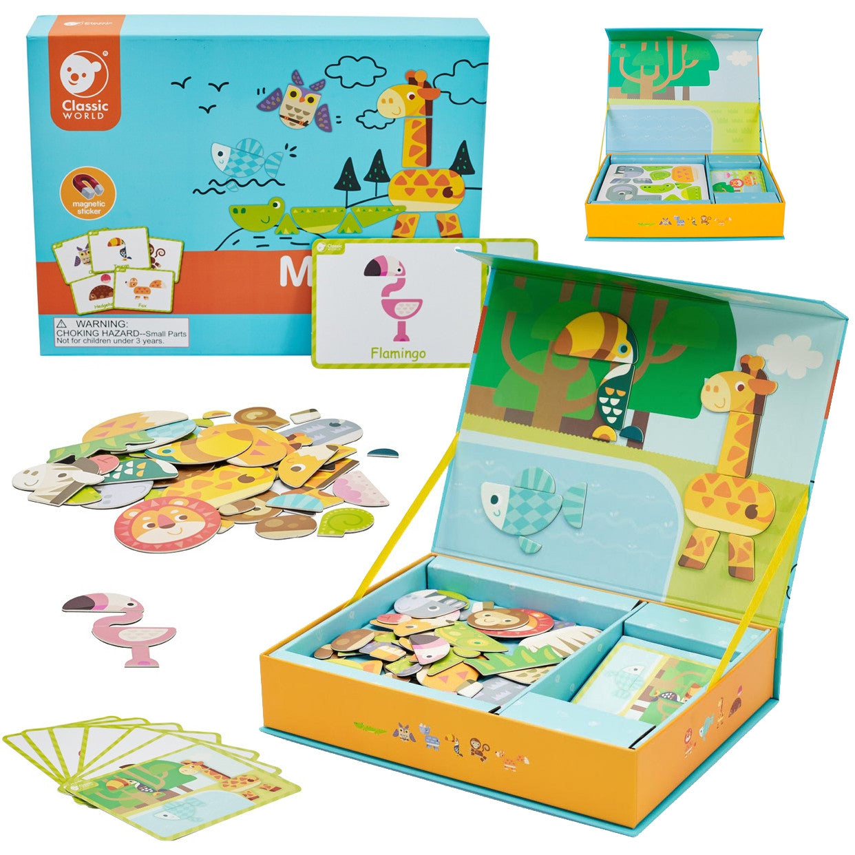Classic World Magnetic Puzzle Animals Board Blocks Memory Puzzle 60 Pcs.
