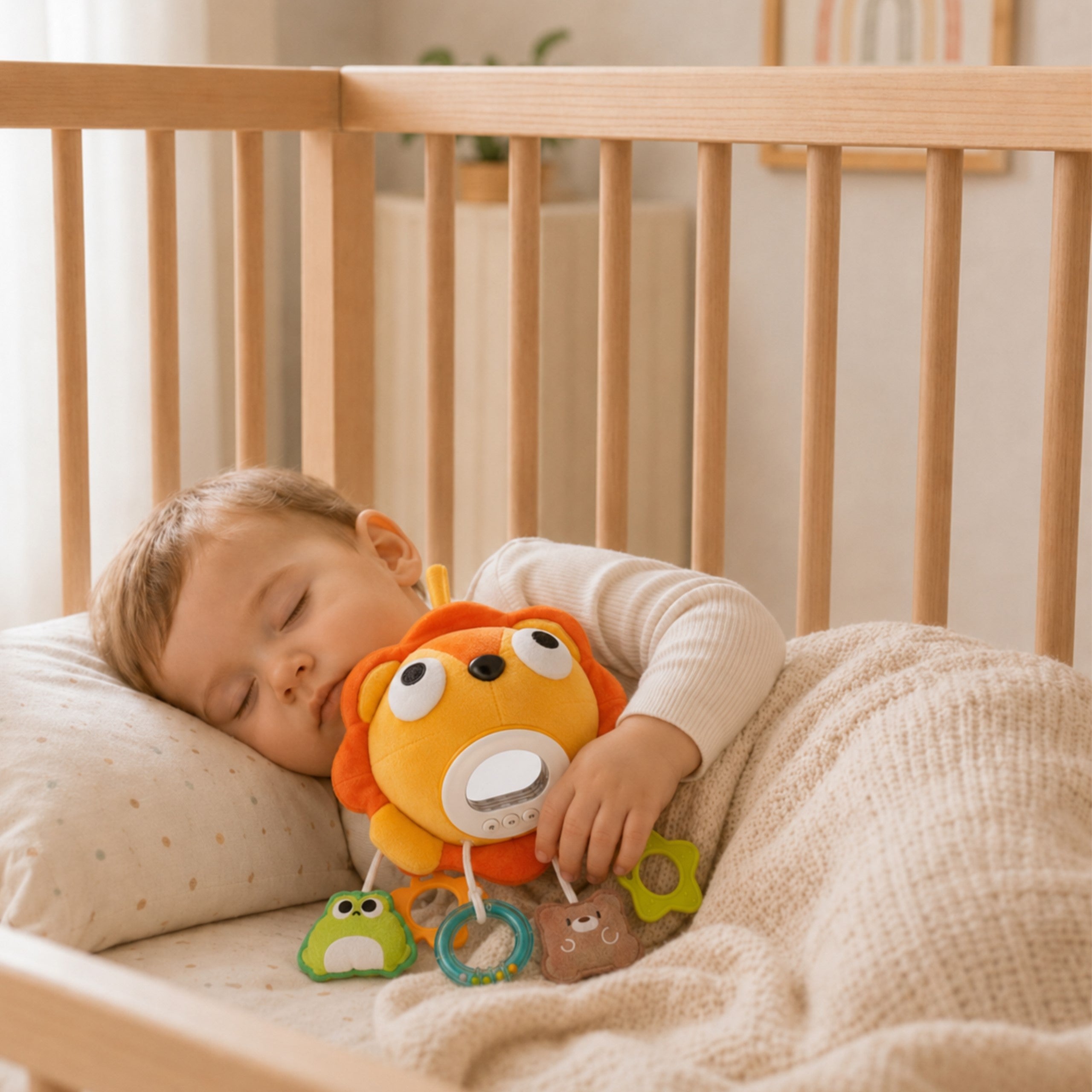 Woopie Baby Plyšový lev Interaktívna hudobná plyšová hračka s príveskami a hryzátkami