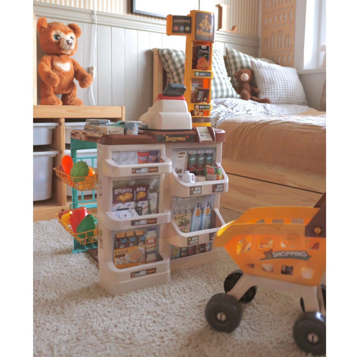 Woopie supermarktwinkel met trolleyweegschaal kassascanner + 48 accs.