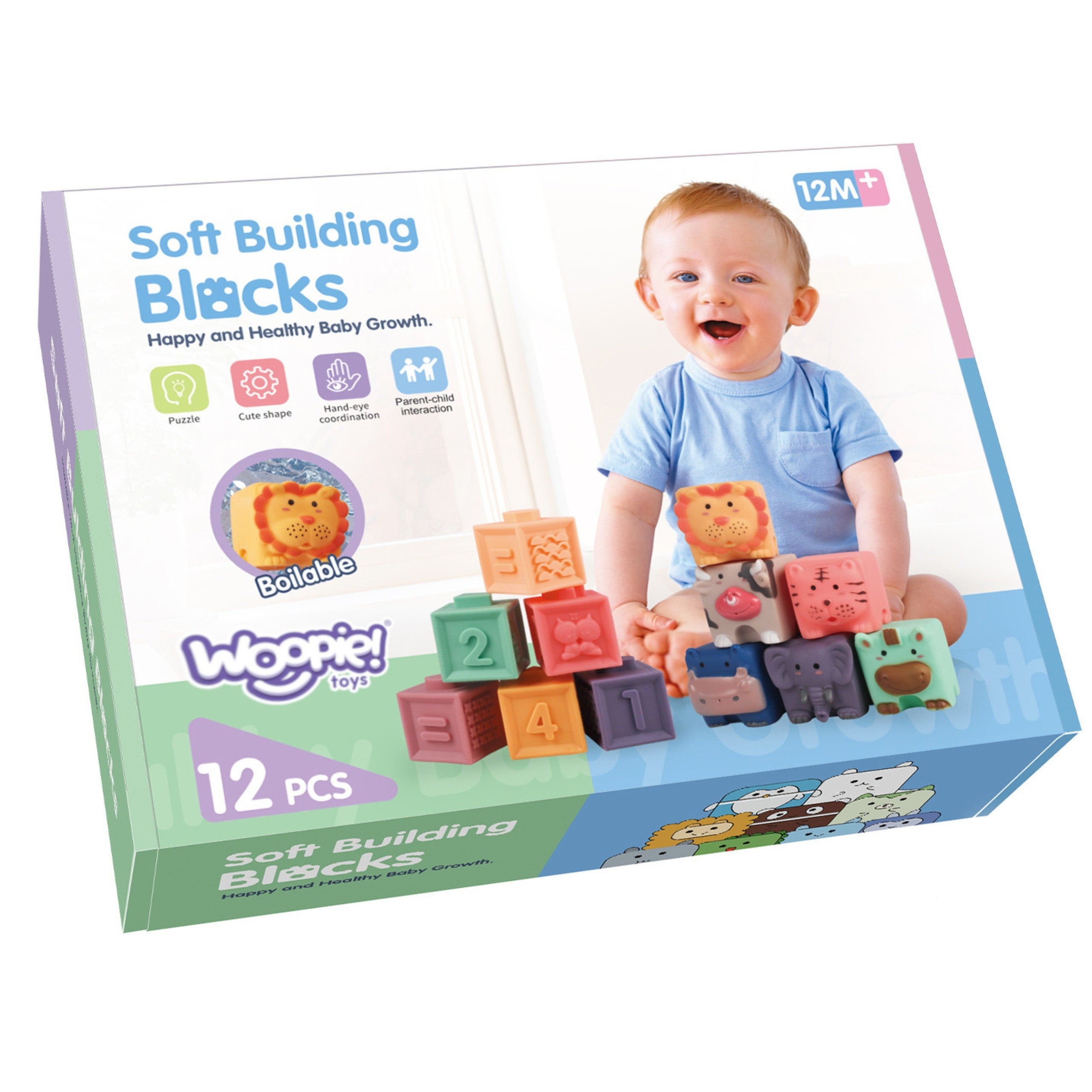 Woopie Bébé Blocs Sensoriels Squeeze Puzzle Apprentissage Sonore Comptage 12 Pcs.