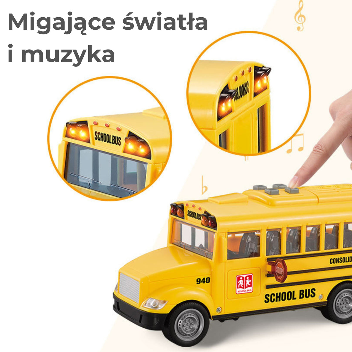 Autobuz școlar electric interactiv Woopie 1:20 Cadou cu sunet ușor