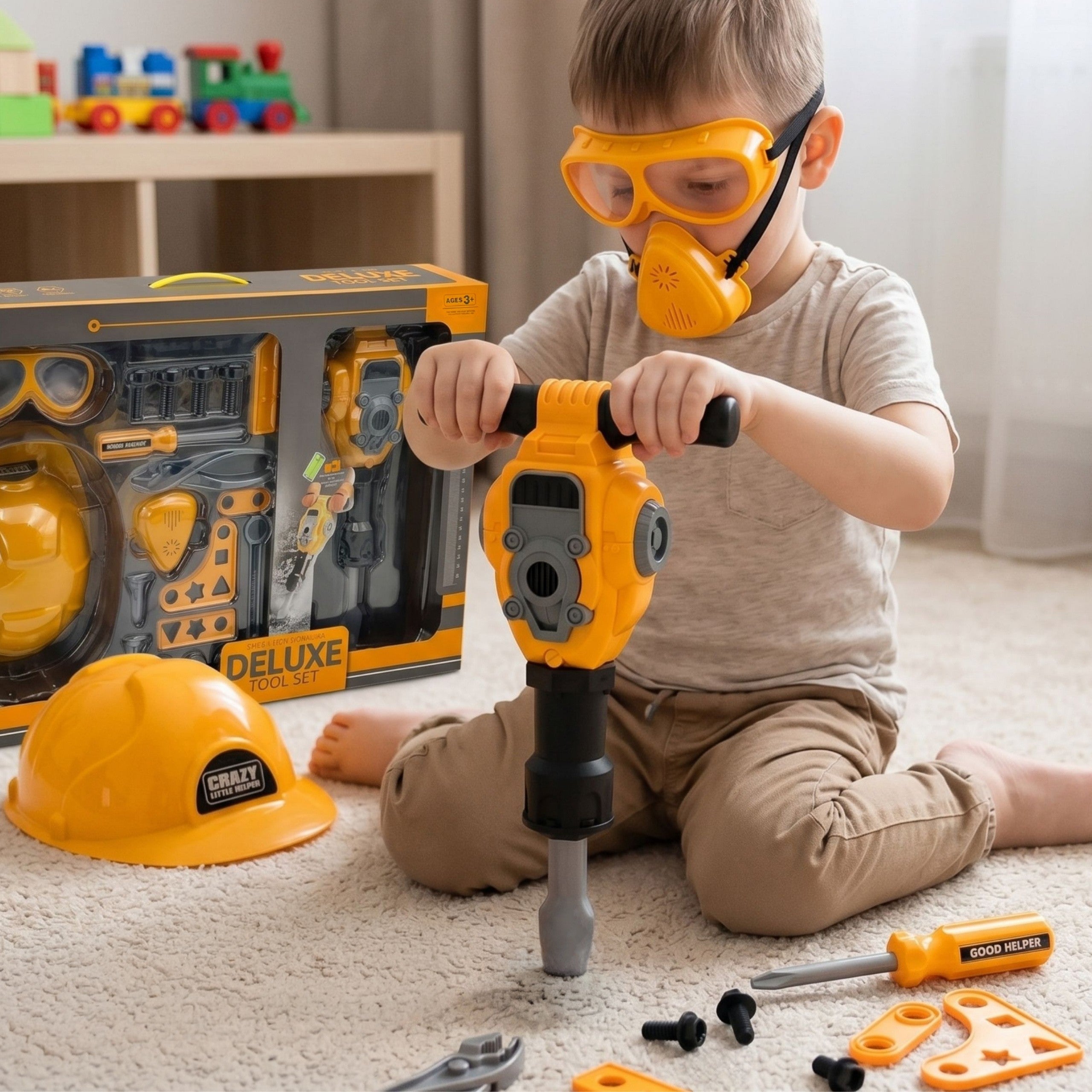 Комплект инструменти Woopie Little Handyman Очила Каска Пневматичен чук 21 бр.