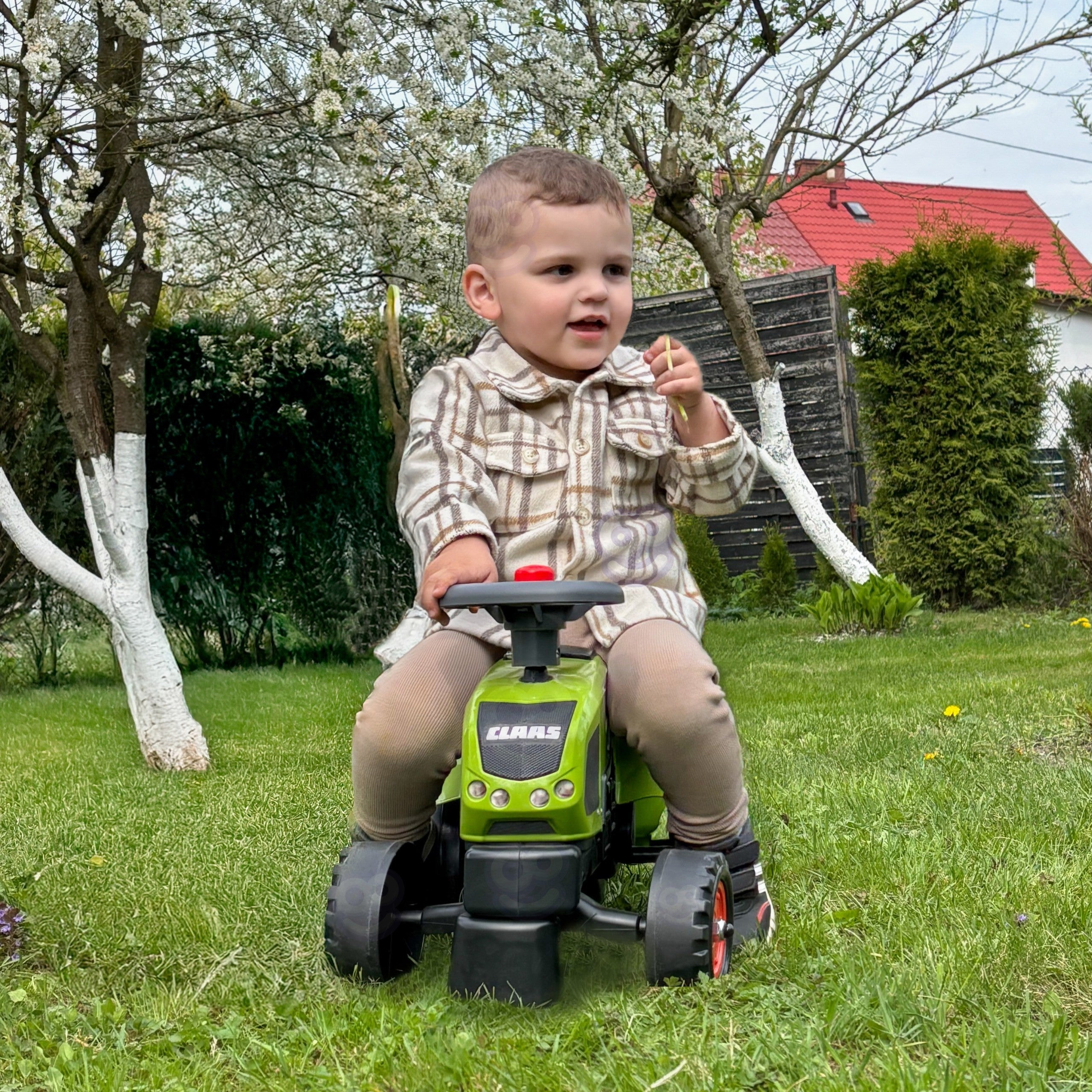 Falk Baby Claas Axos 310 Grüner Traktor mit Anhänger ab 1 Jahr