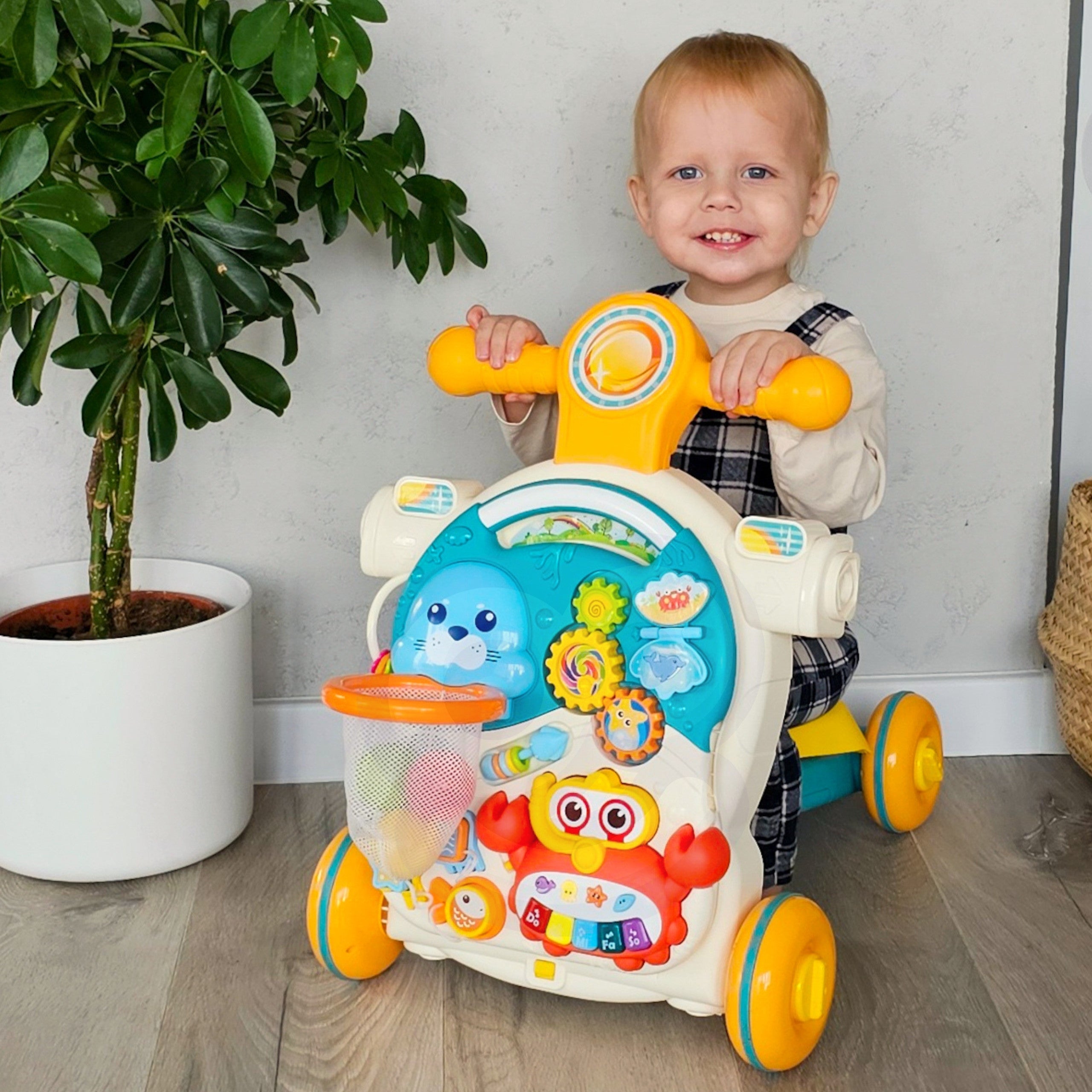 Woopie Baby Pusher Walker Образователна настолна тротинетка за возене 4 в 1