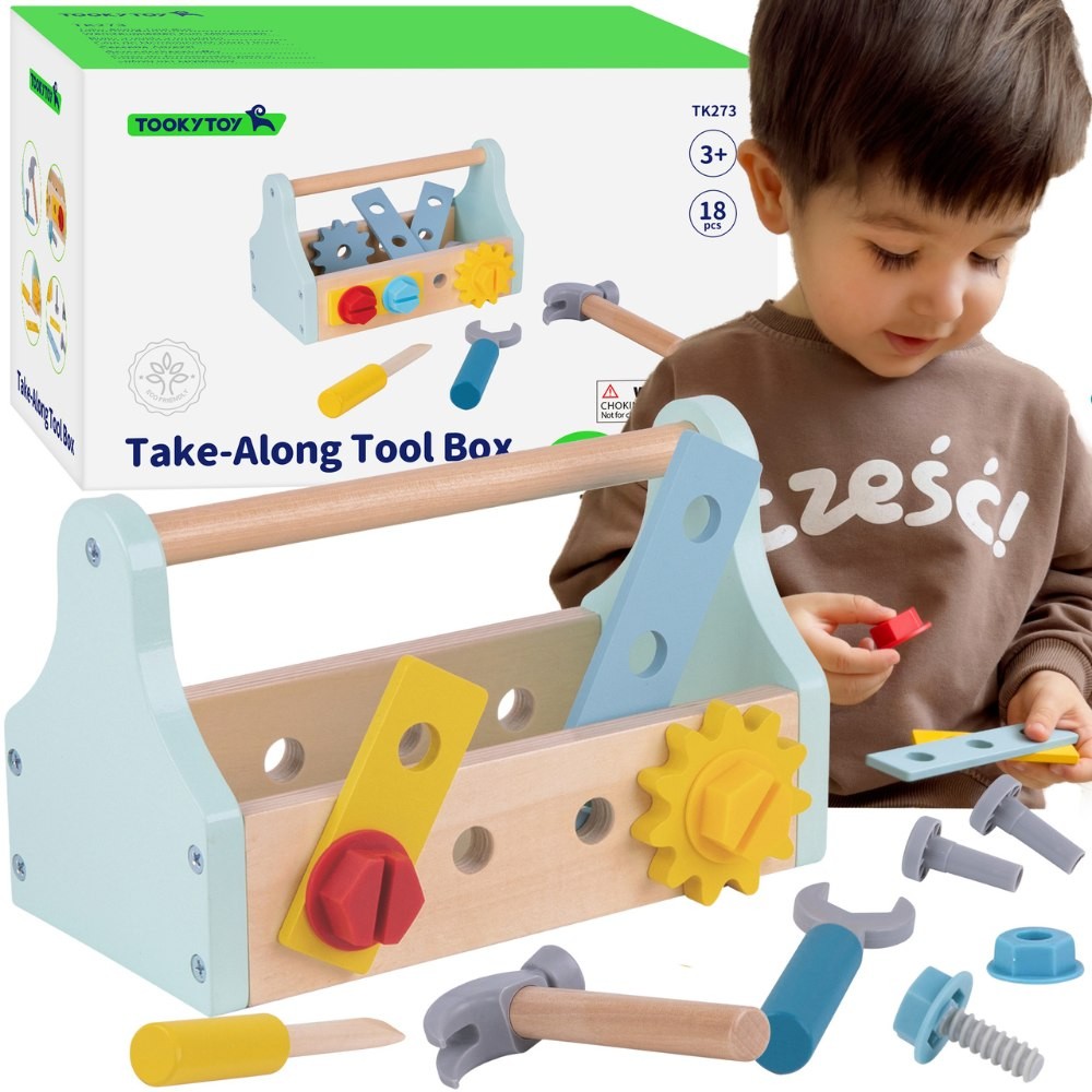 Комплект дървена кутия за инструменти Tooky Toy 18 бр.