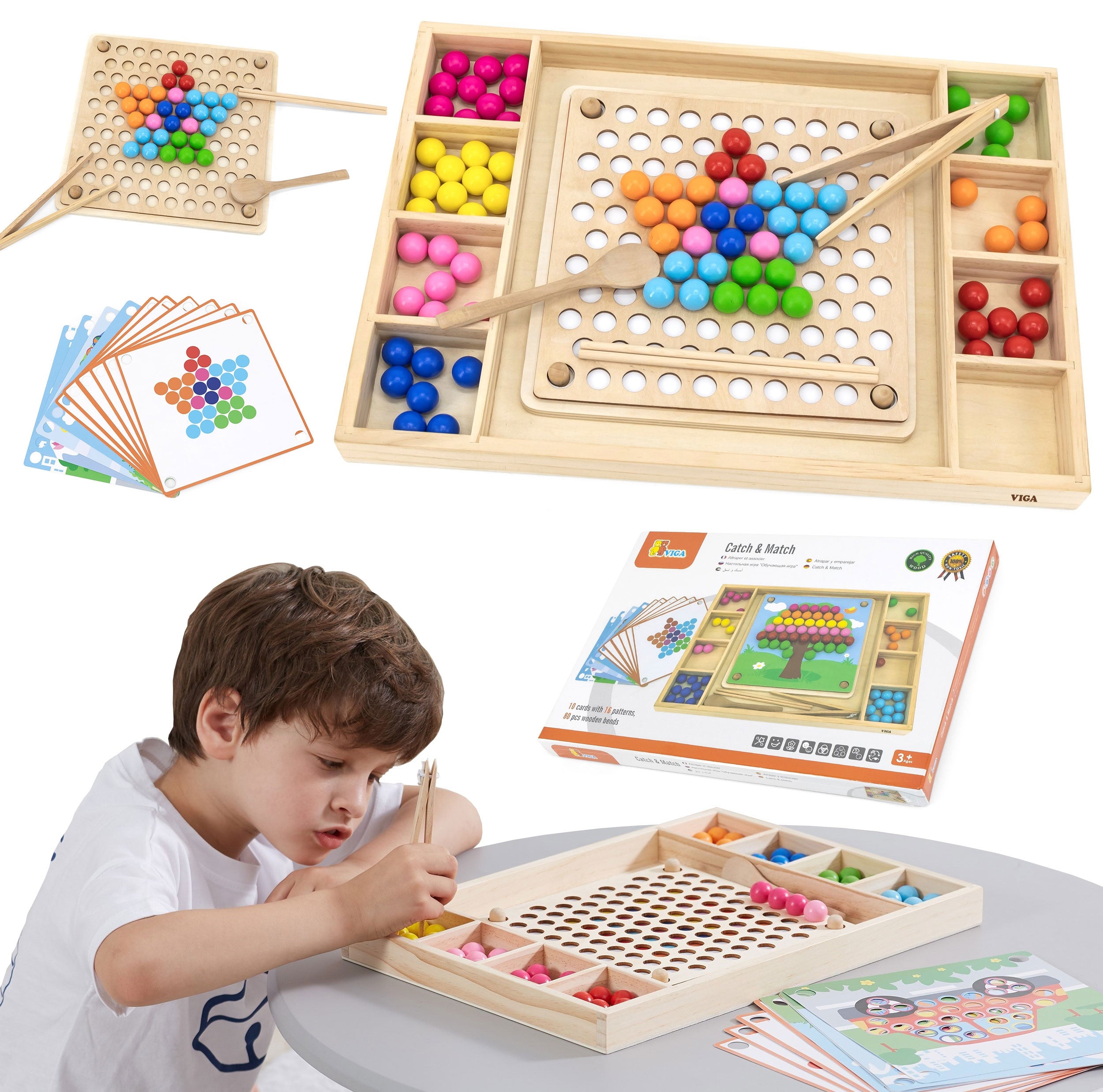 Viga Jeu de capture et d'association de balles en bois Puzzle Montessori