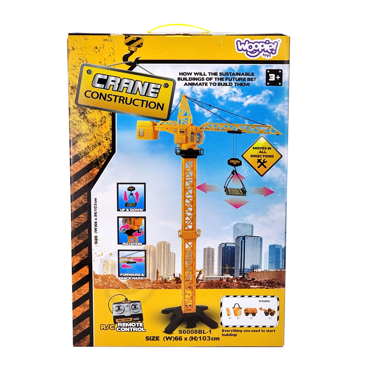 Woopie Remote Controlled Crane 103cm R/c Truck Excavator + 4 Accs.