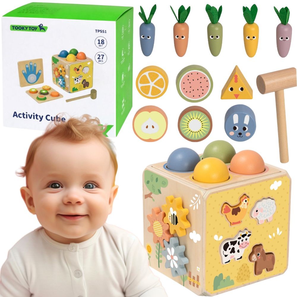 Tooky Toy Cubo Educacional de Primavera de Madeira 5 em 1