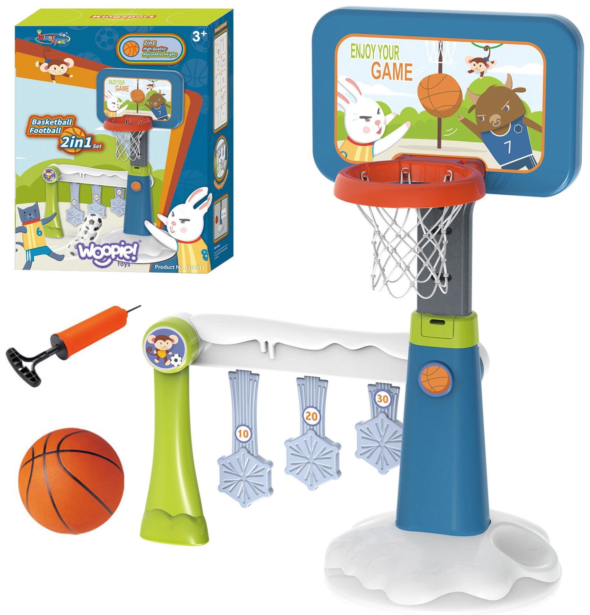 Sada Woopie 2 v 1 Basketbalová fotbalová branka + míč + pumpa