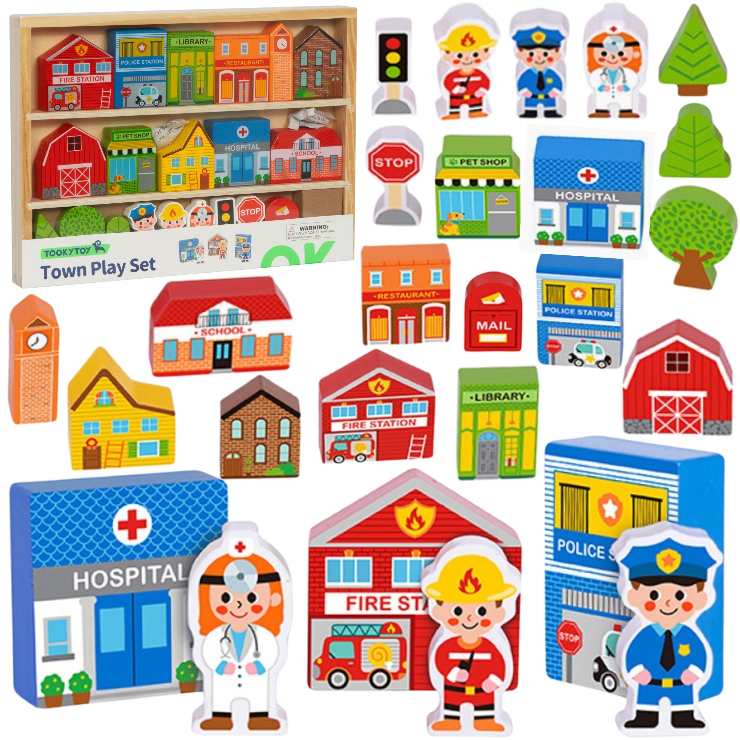 Tooky Toy Drevená sada budov a postáv City