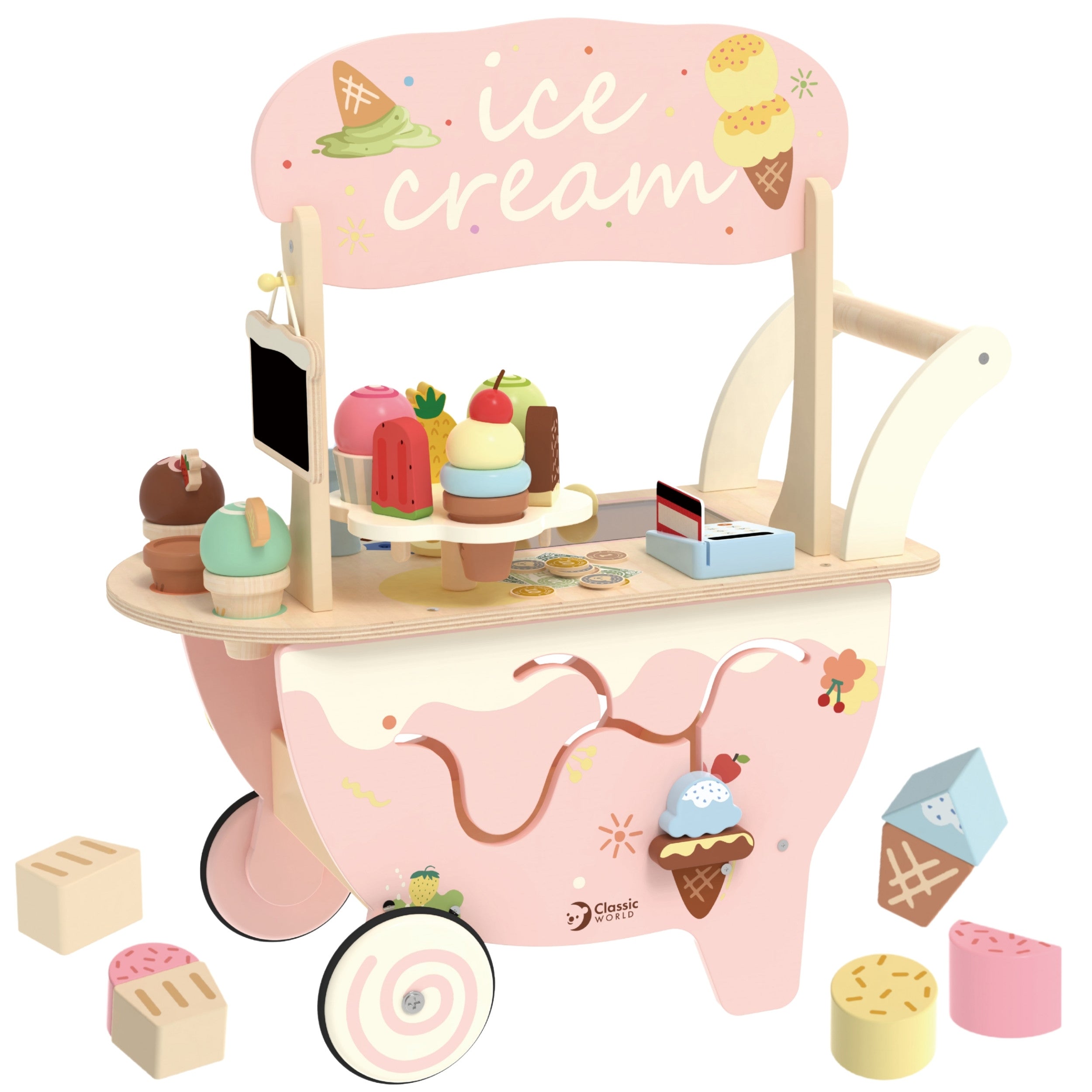 Classic World Wooden Ice Cream Parlor 3 In 1 Trolley 40 Pcs.