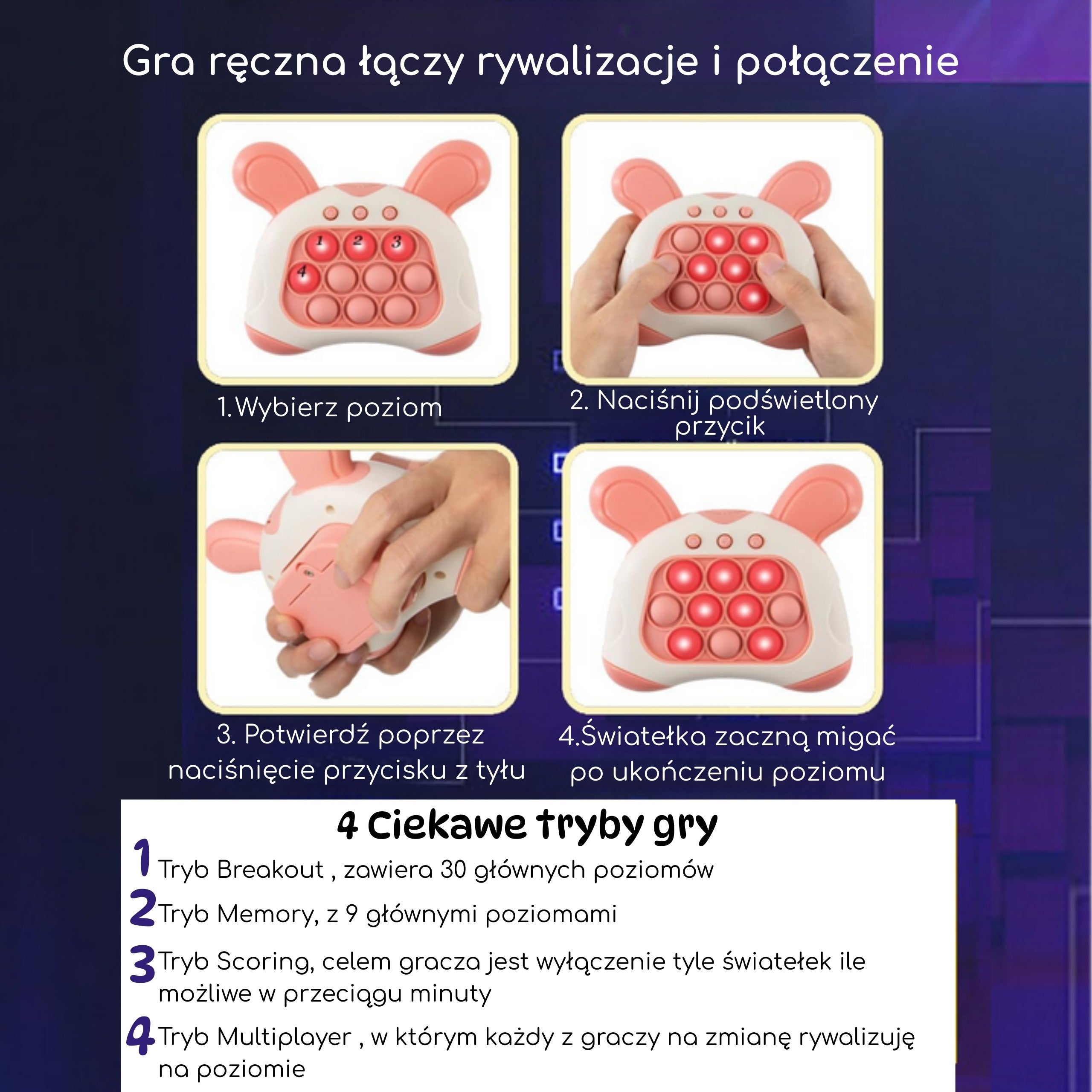 Woopie Pop It Electric Anti-stressz Arcade Bunny Ears játék