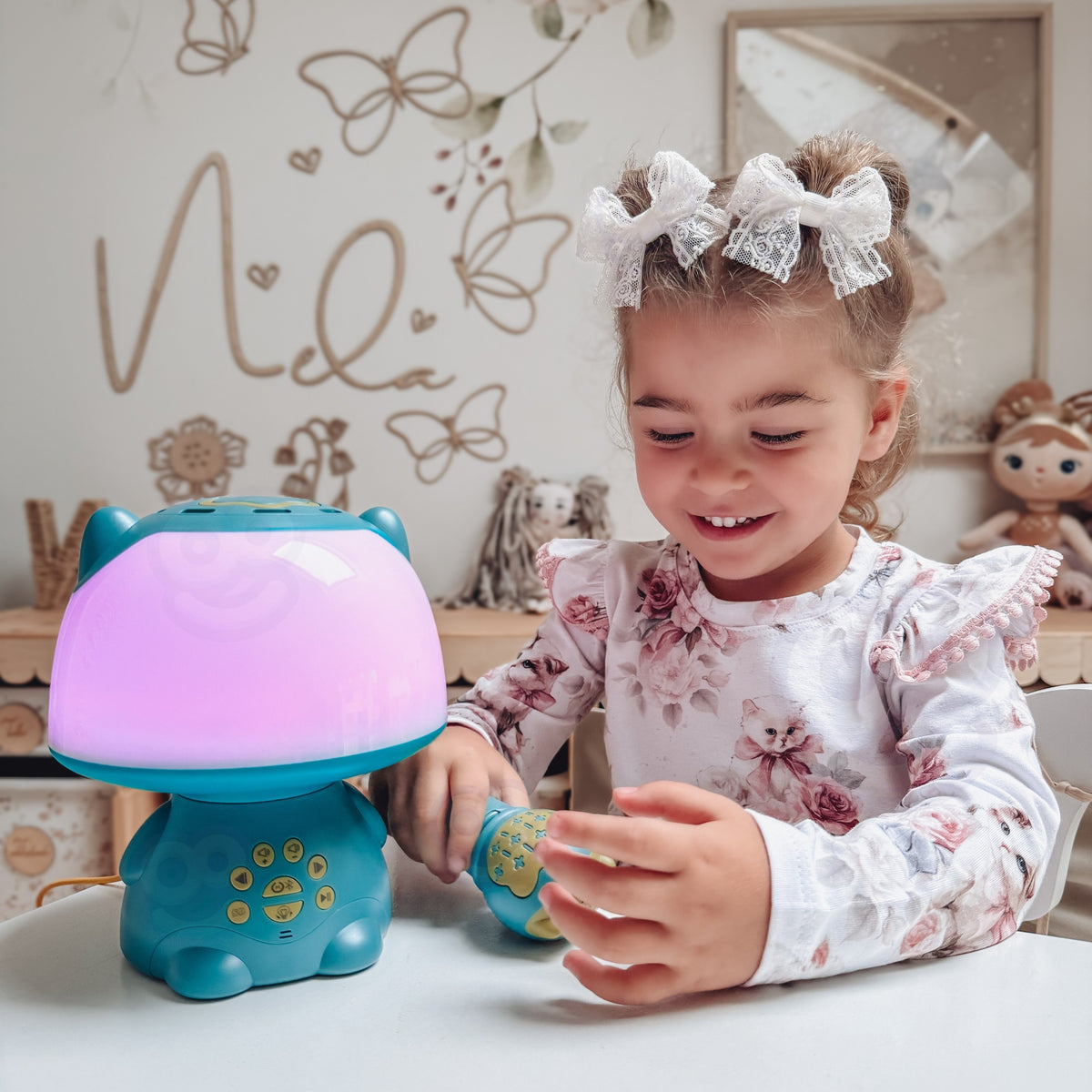 Woopie Multifunktionale RGB-Lampe, Bluetooth-Lautsprecher, Karaoke, Sprachmodulator, SD-Karte, Aux, Türkis