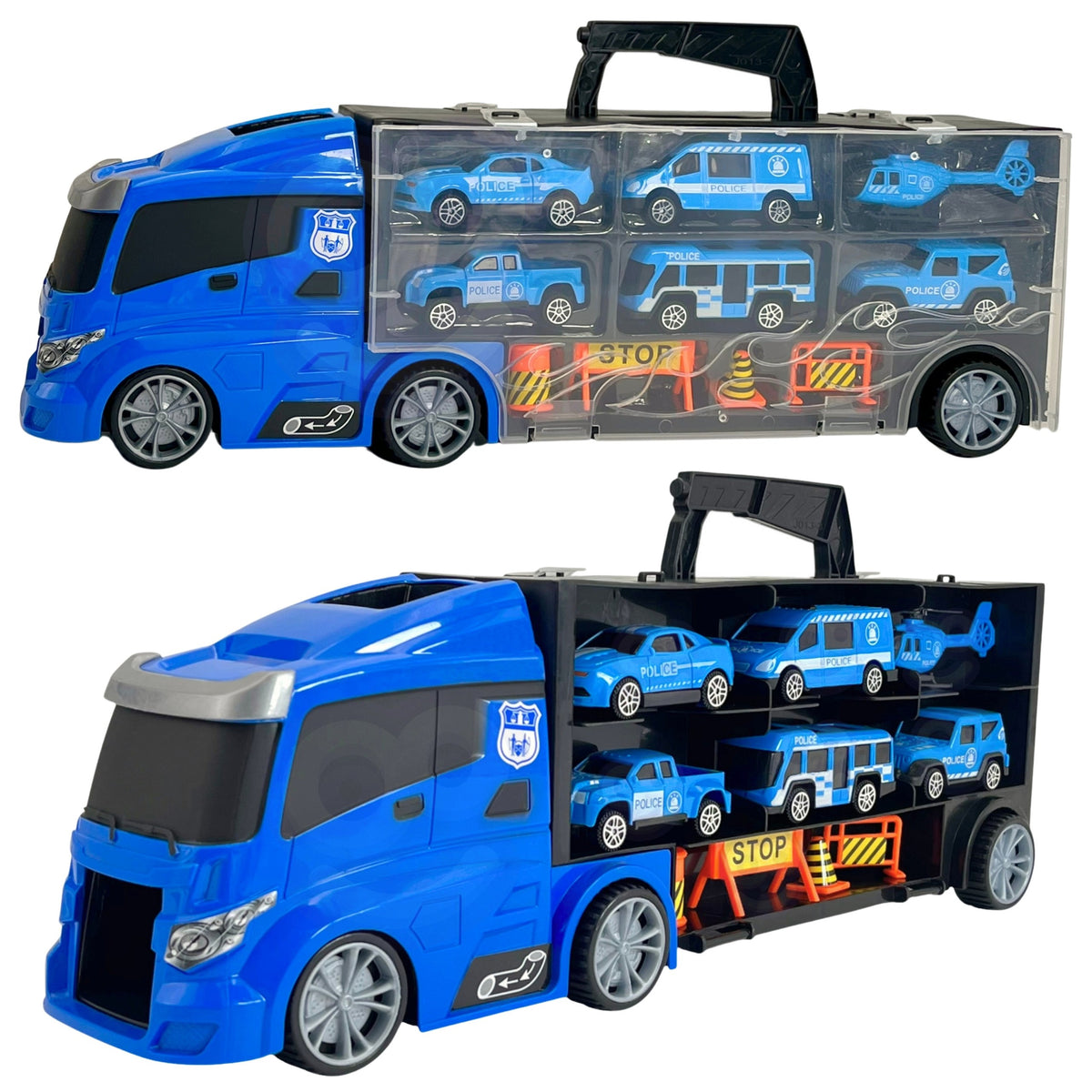 Woopie Truck Transporter Set 3in1 Blaue Polizei