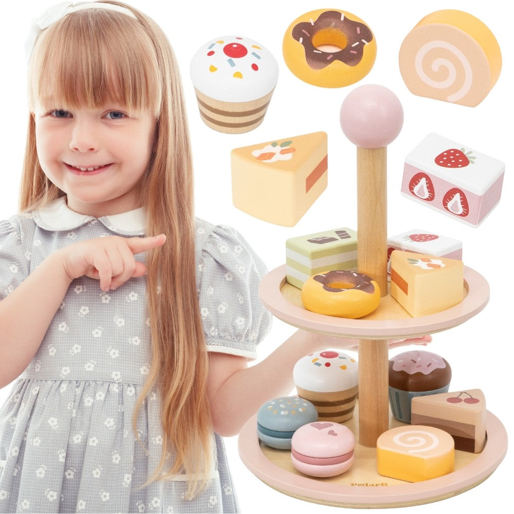 Présentoir à gâteaux en bois Viga avec accessoires