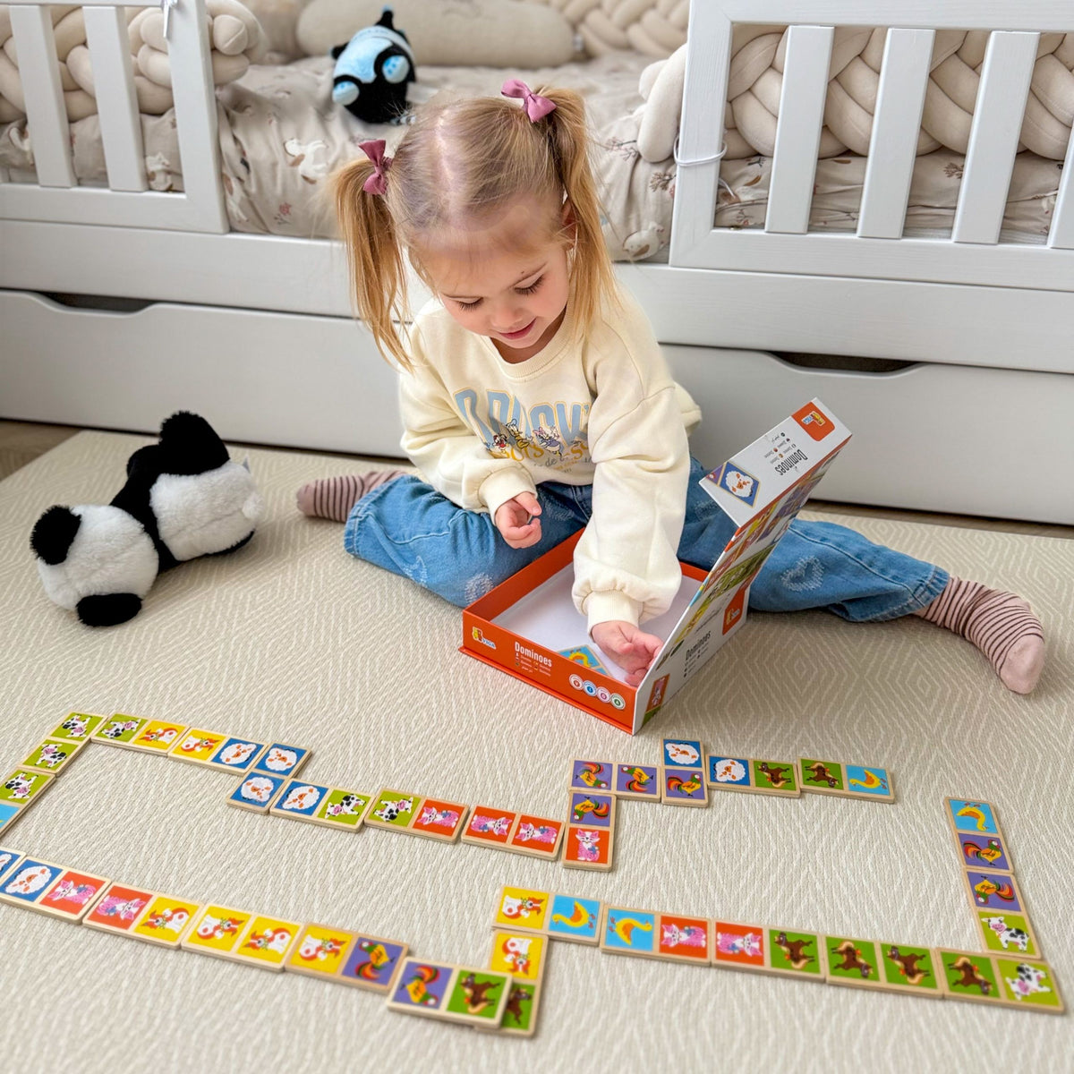 Viga Pædagogisk træ Domino Blocks Farm Game 28 Pieces Montessori