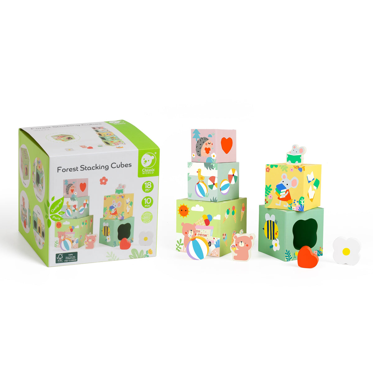Classic World Puzzle Cubes Box Forest Pyramid 10 bitar Fsc
