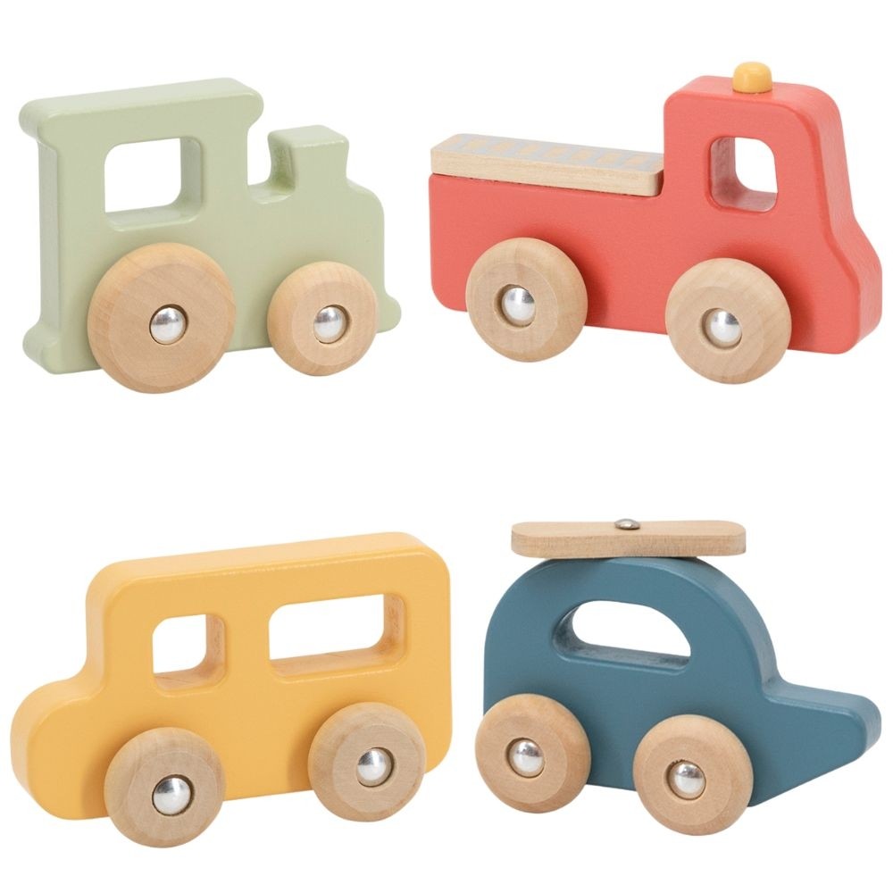 Viga Set Of Wooden Colorful Vehicles 4 Pcs From The Polarb Series