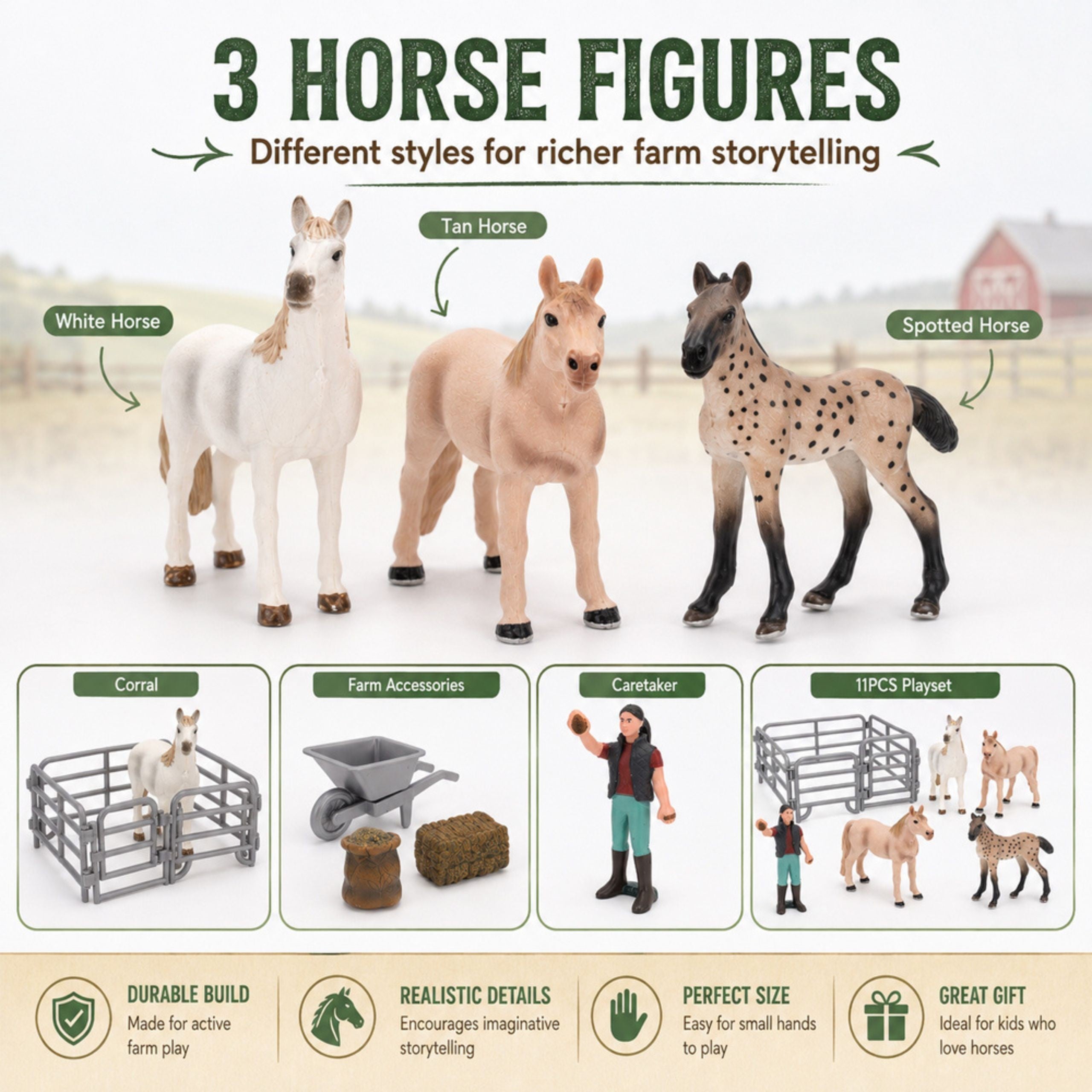 Woopie Farm Horses Figure Set Little Farmer 11 Pcs Accessories