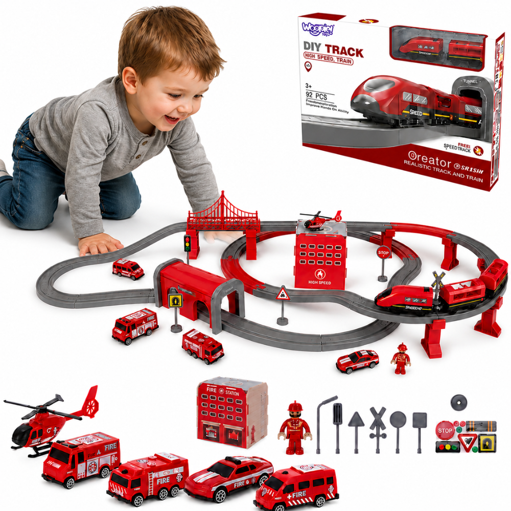 Woopie Electric Train Car Track Fire Helicopter Cars 92 бр.