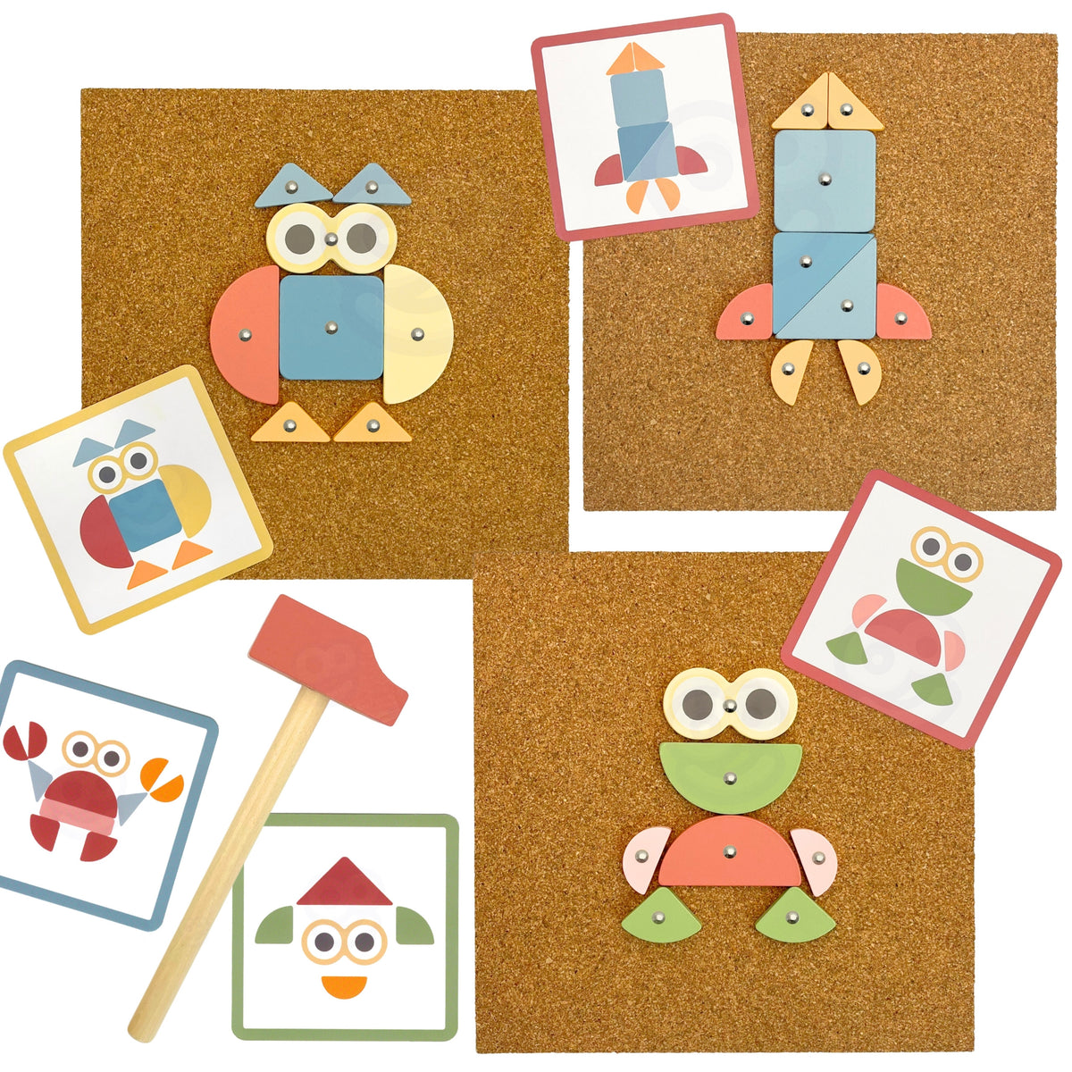 Woopie Puzzle Martello per Chiodare in Legno Verde 20 Modelli 82 Pezzi.
