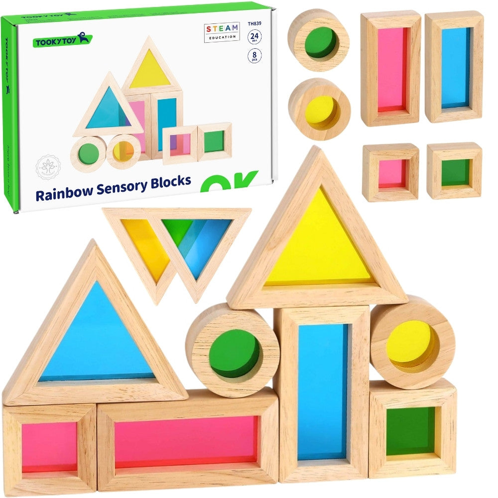Tooky Toy blocs de miroir colorés en bois ensemble de 8 pièces Fsc