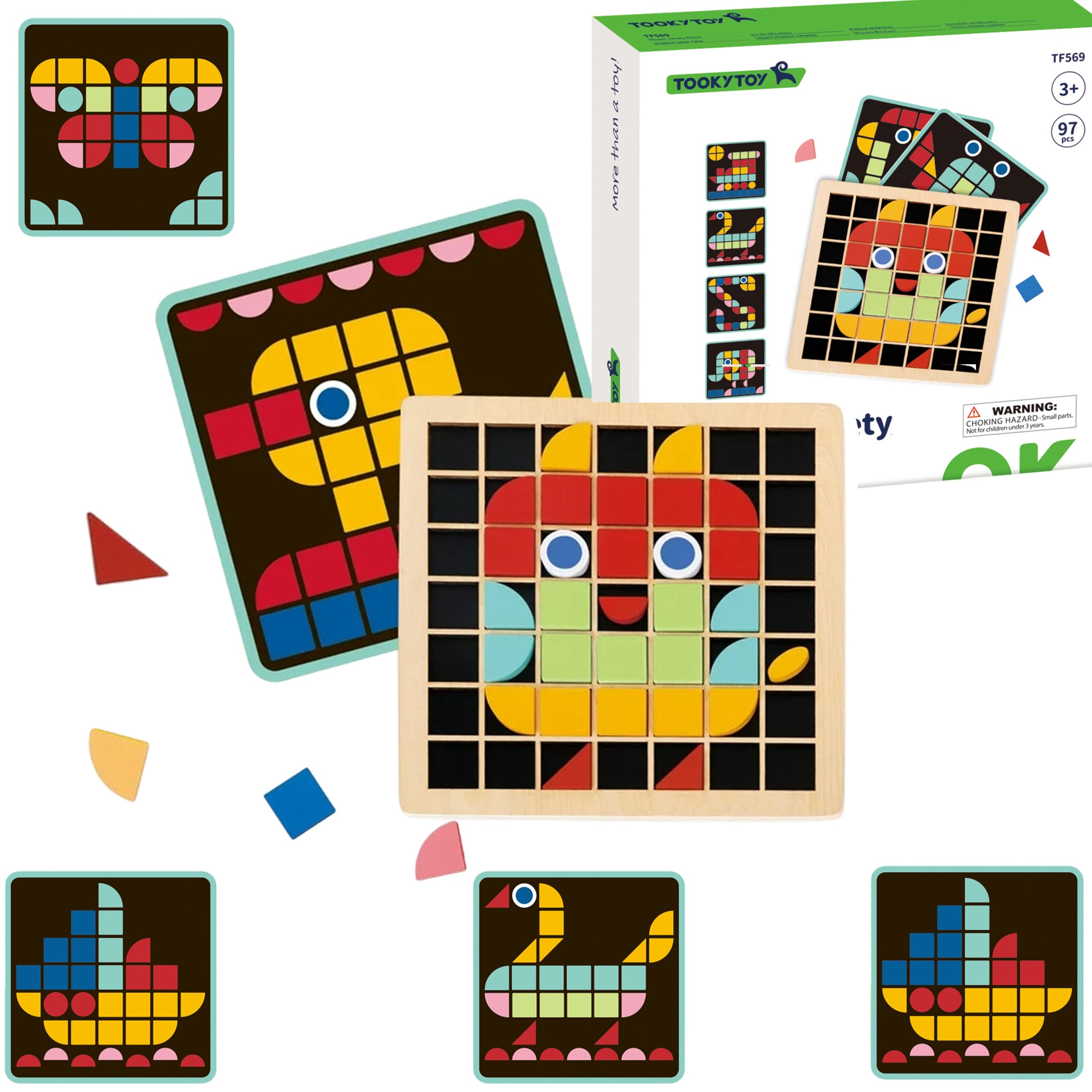 Tooky Toy Drewniane mozaikowe puzzle Montessori