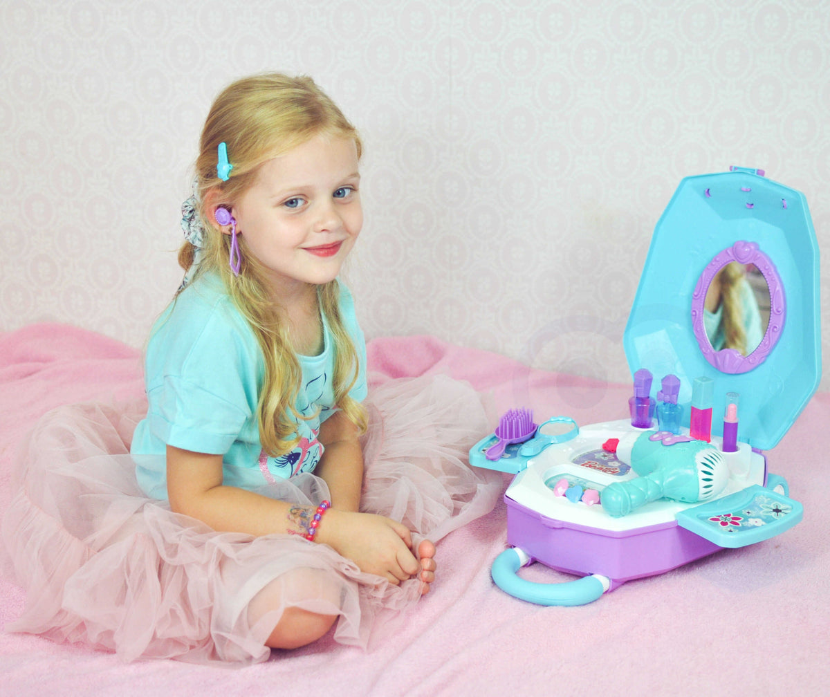 Woopie kaptafel voor meisjes 2 in 1 schoonheidssalon in een koffer