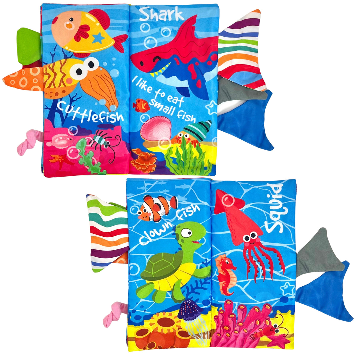 Libro de tela susurrante para bebés Woopie con colas de animales marinos