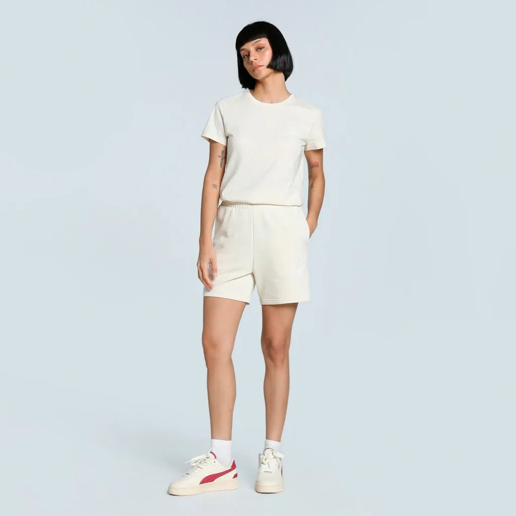 Short Femme Ess Script Short Taille Haute 5 Blanc