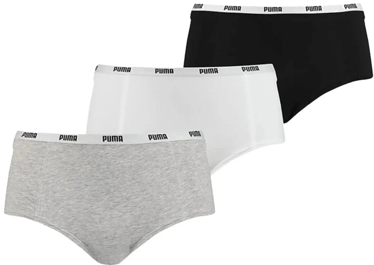 Majtki damskie Puma Mini Short 3-pak Biało-szaro-czarny Mix