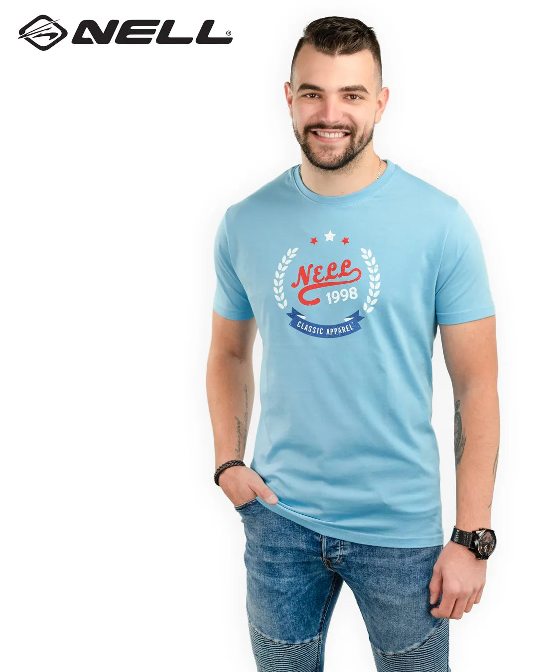 Herren T-Shirt Nell Alvar Himmelblau 2xl