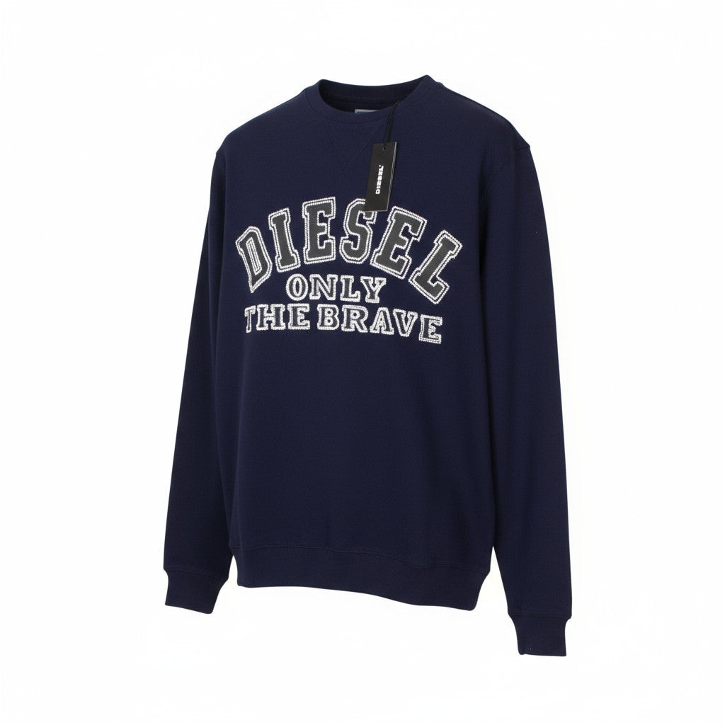 Diesel S-joe-b Felpa Sweatshirt til mænd blåt logo broderet fleece med rund hals