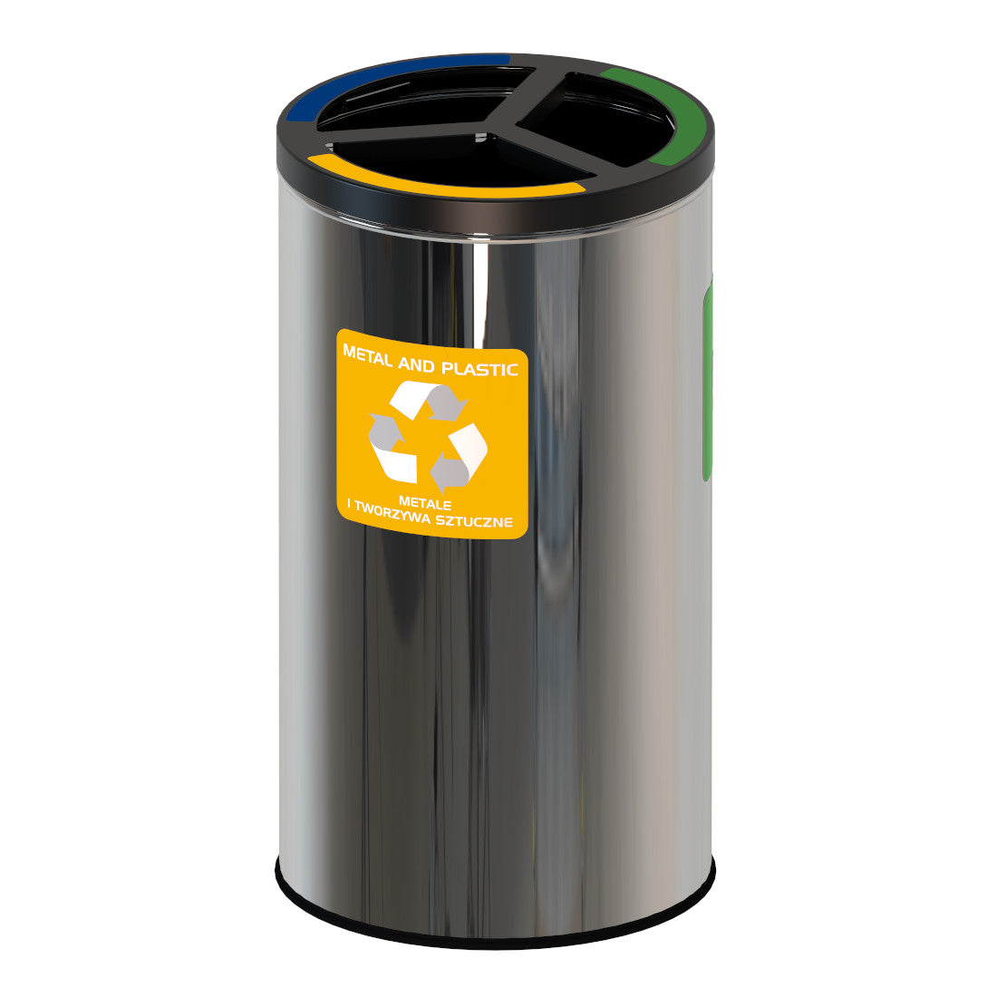 Alda Kulatý ocelový recyklační koš 3x25l - Žlutá - Modrá - Zelená