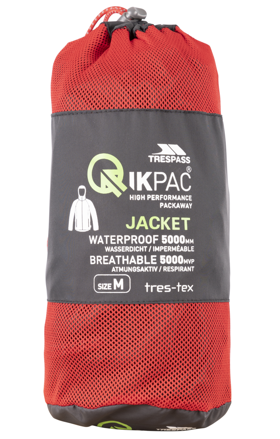 Trespass Qikpac X - Giacca ripiegabile unisex Nera/rossa