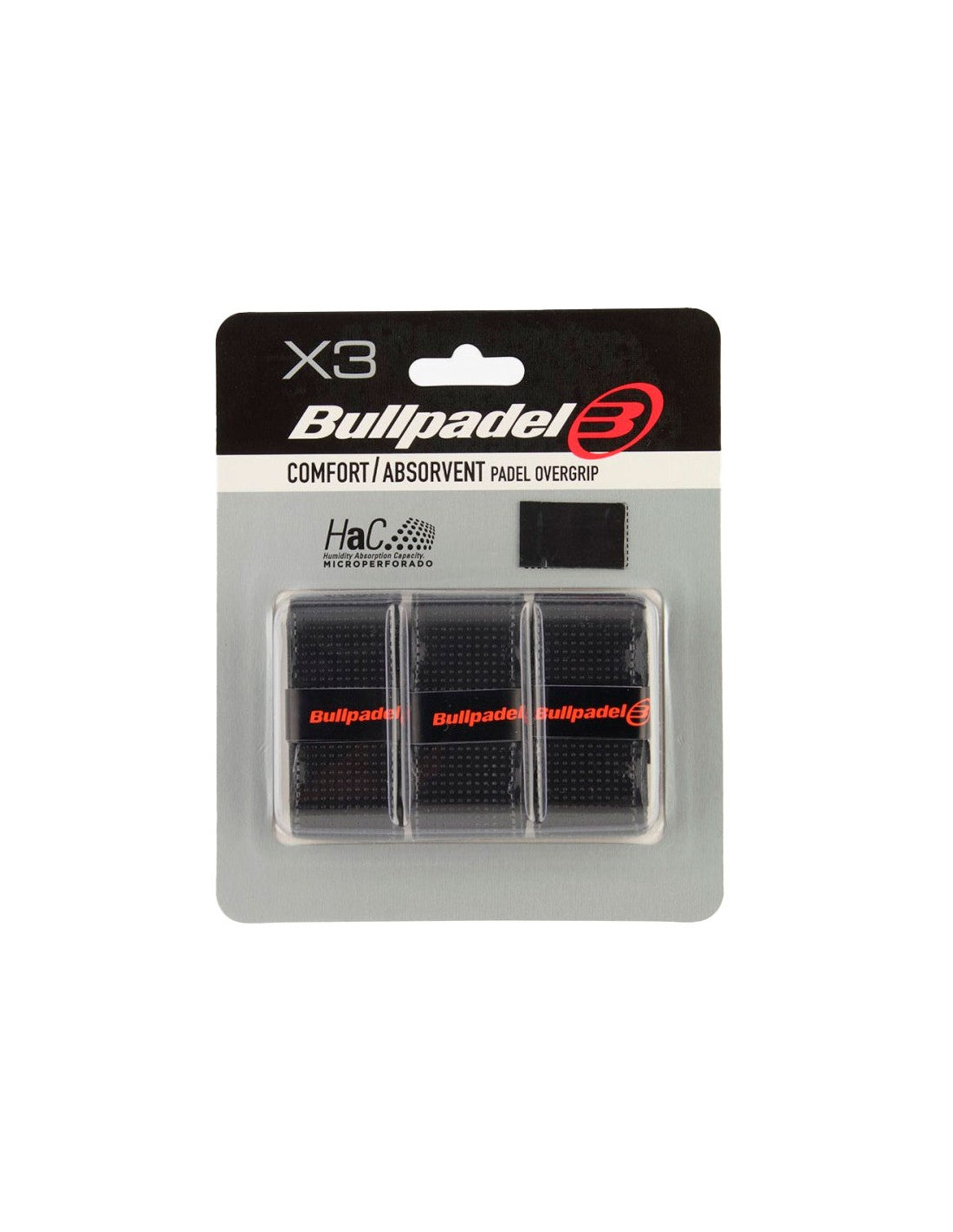 Pacote Bullpadel de 3 overgrips pretos perfurados