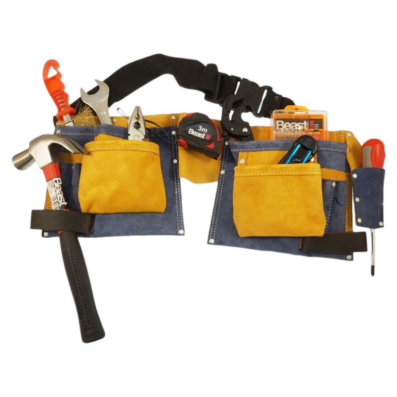 Cintura porta attrezzi per installatori in pelle 10 tasche Beast