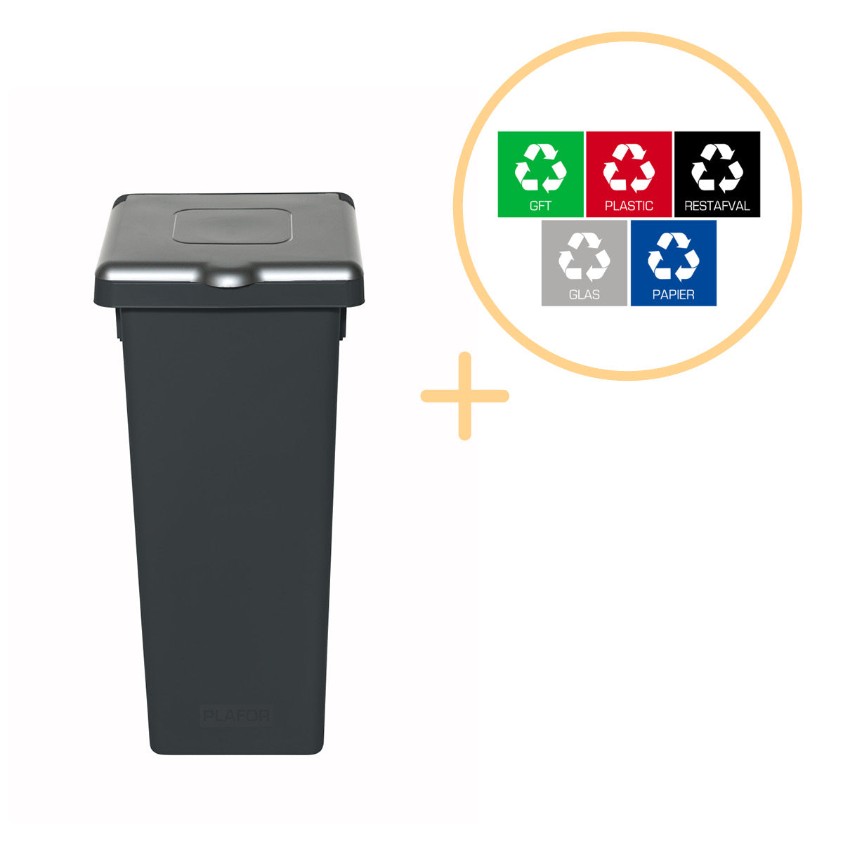 Plafor - Fit Bin With Lid 52l – Recycling - Grey