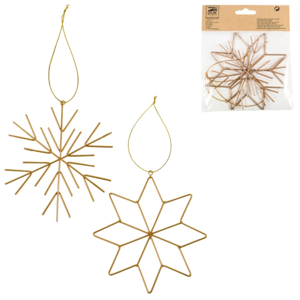 Christmas Pendant Snowflake Metal Gold-colored 11.5 Cm Set Of 2
