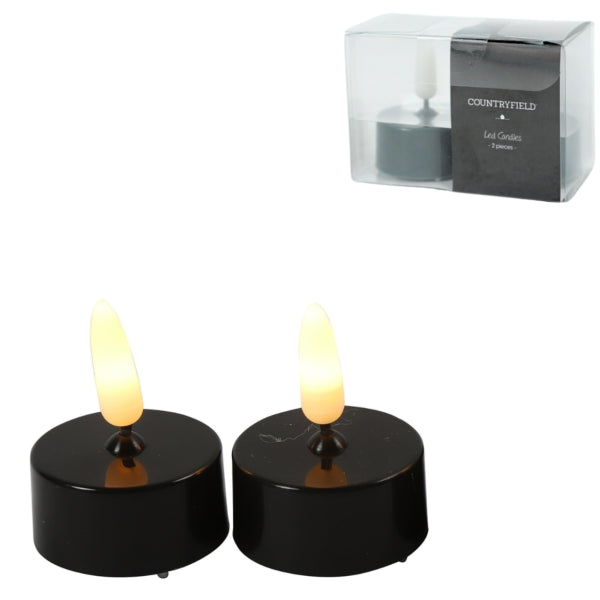 Countryfield Led Tealight Elegance Flame Effect Black 5 Cm Set Of 2