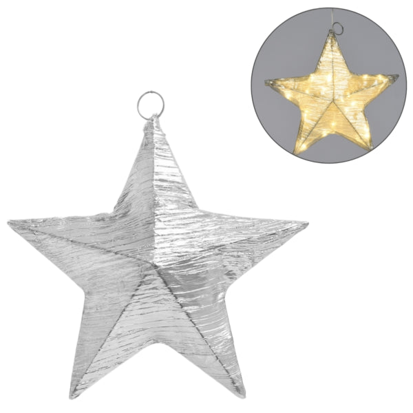 Battery-operated Led Christmas Star Silver-colored Fabric 30 Cm