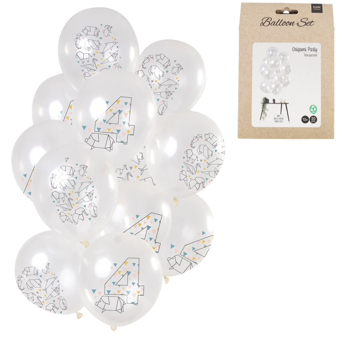 Origami Balloons Number 4 Years 30 Cm Set Of 12