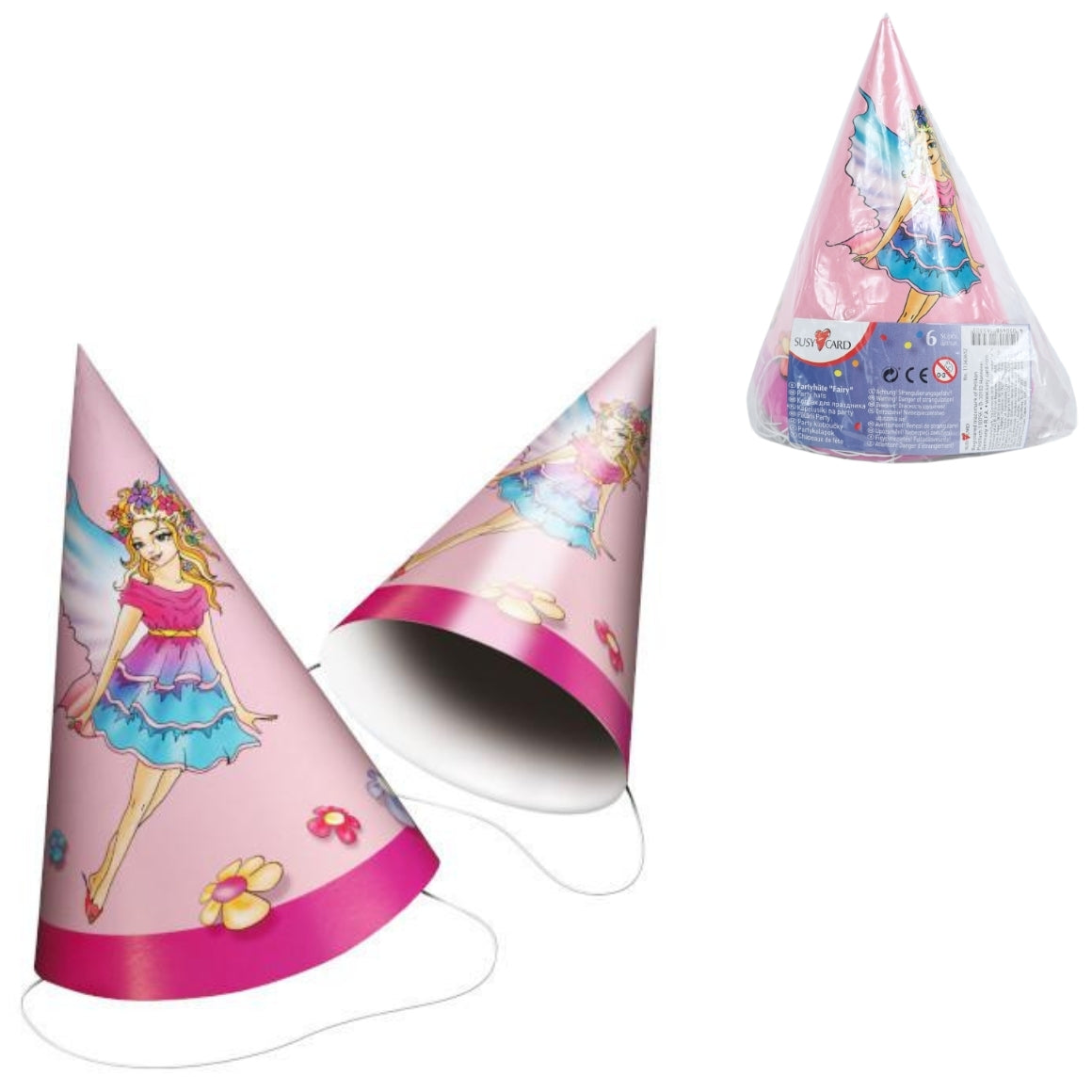 Susy-card Party Hats With Elastic Fairy 15 Cm 6 Pieces