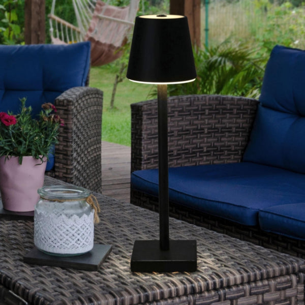 Lampada Da Tavolo Firenze Led Ricaricabile Ip44 Nera 38 Cm