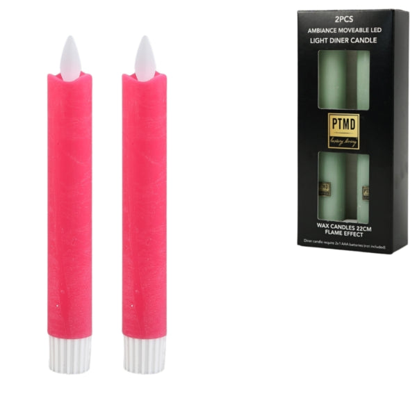 Ptmd Lumanare de cina Led cu baterie Roz aprins 2,2 X 16 Cm Set De 2