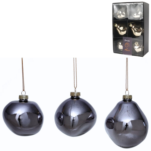 Xmas By Moos Christmas Baubles Grey 8 Cm 6 Pieces