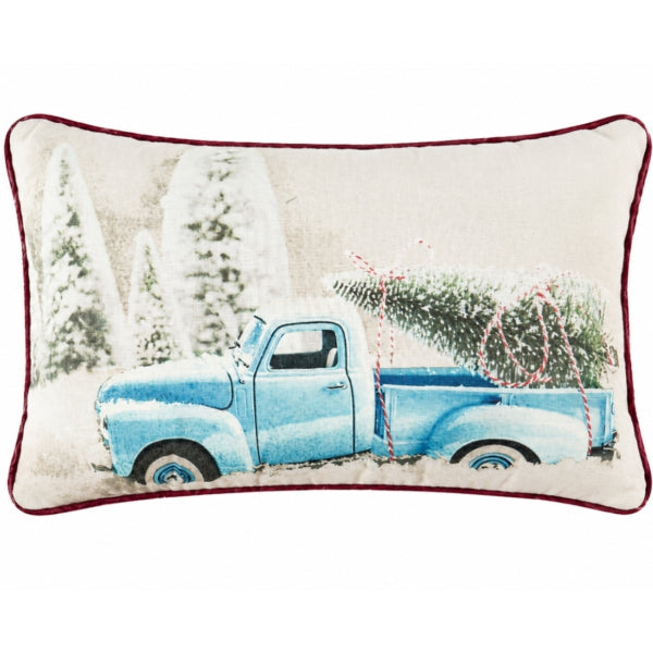Blue Vintage Pick-up Christmas Cushion 50 X 30 Cm