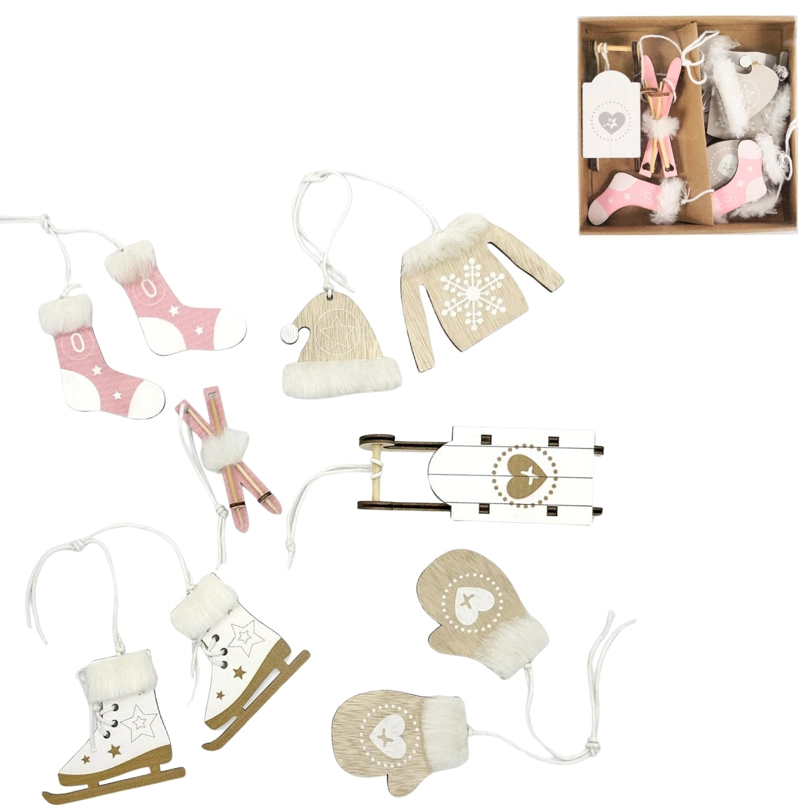 Deco Heitmann Christmas Pendant Wood Pink/beige 10 Cm Set Of 6
