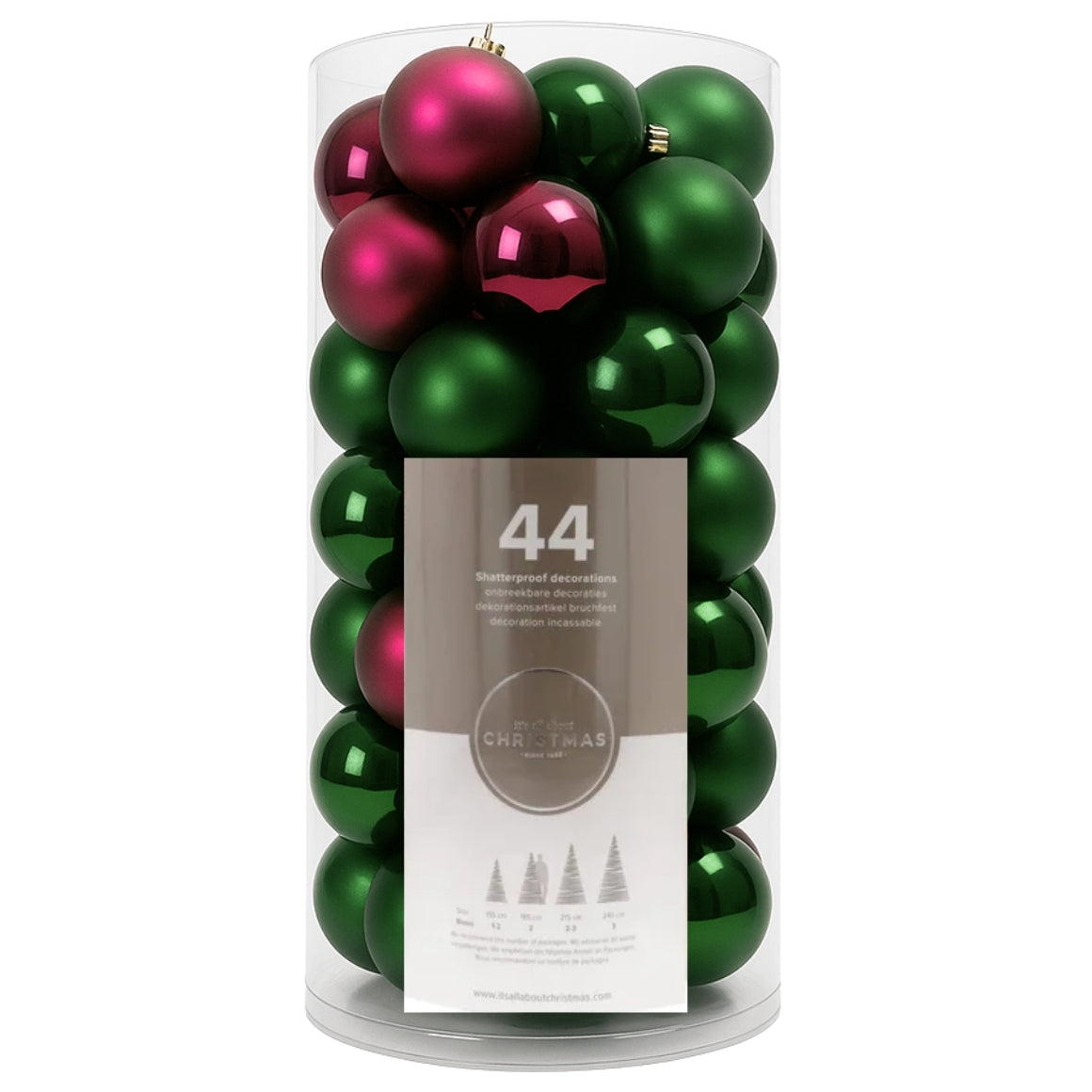 Shatterproof Christmas Baubles Berry 44 Pieces